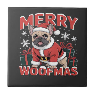 Carreau Bouledogue français chapeau de Père Noël Joyeux No
