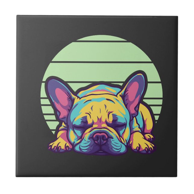 Carreau bouledogue français coloré endormi (Devant)