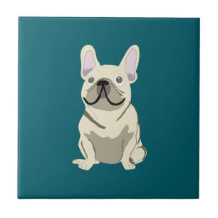 Carreau Bouledogue français crème, j'aime mon chien