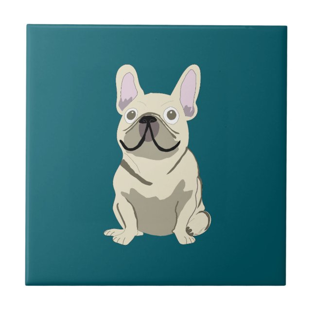 Carreau Bouledogue français crème, j'aime mon chien (Devant)