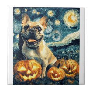 Carreau Bouledogue français de van gogh nuit étoilée hallo