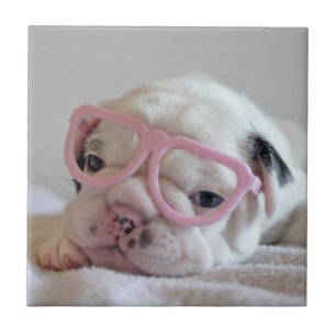Carreau Bouledogue français en verres de coeur