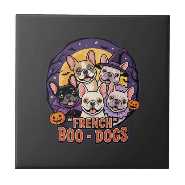 Carreau Bouledogue français Halloween Boo Dogs Vector (Devant)