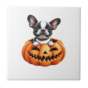 Carreau Bouledogue français Joyeux Halloween citrouille T-