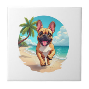 Carreau Bouledogue français sur une plage