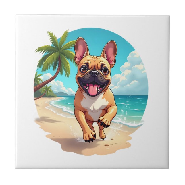 Carreau Bouledogue français sur une plage (Devant)
