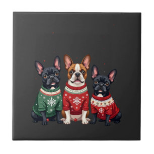 Carreau Bouledogues français de Noël Xmas Frenchie Chien 4