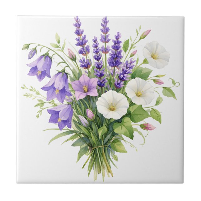 Carreau Bouquet aquarelle avec fleurs sauvages  (Devant)