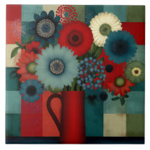 Bouquet de Baies Bleues en Patchwork de Ferme