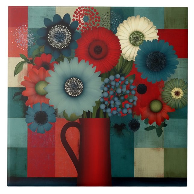 Carreau Bouquet de Baies Bleues en Patchwork de Ferme (Devant)