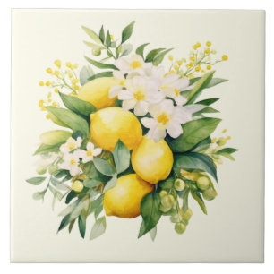 Carreau Bouquet de citrons aux fleurs blanches