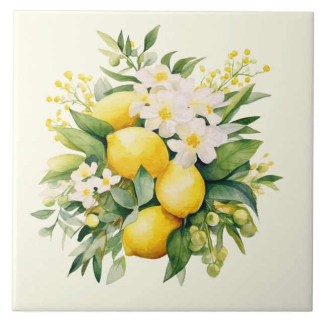 Carreau Bouquet de citrons aux fleurs blanches (Devant)