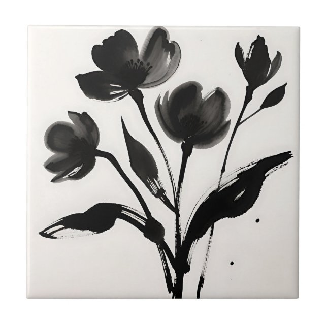 Carreau Bouquet de fleurs à l'encre noire (Devant)
