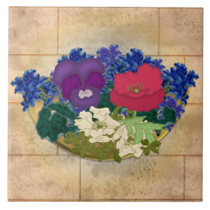 Carreau Bouquet de fleurs de gemtone sur mosaïque de briqu