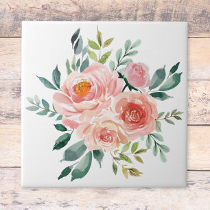 Carreau Bouquet de fleurs de pivoine rose aquarelle