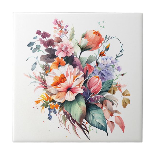 Carreau Bouquet de Fleurs de prairie Aquarelle Carrelage e (Devant)