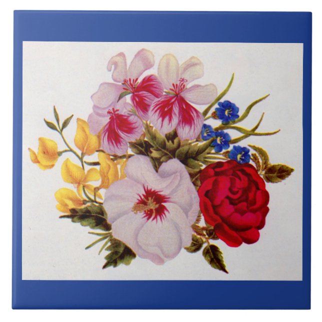 Carreau Bouquet de fleurs du XVIIIe siècle (Devant)