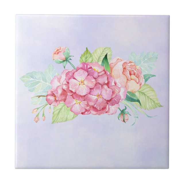 Carreau Bouquet de fleurs élégant rose à l'aquarelle (Devant)