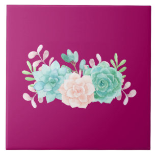 Carreau Bouquet de fleurs rose et vert Pastel sur Magenta