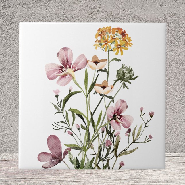 Carreau Bouquet de fleurs sauvages aquarelle (Créateur téléchargé)