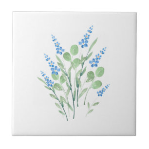 Carreau Bouquet de Fleurs sauvages d'aquarelle bleue