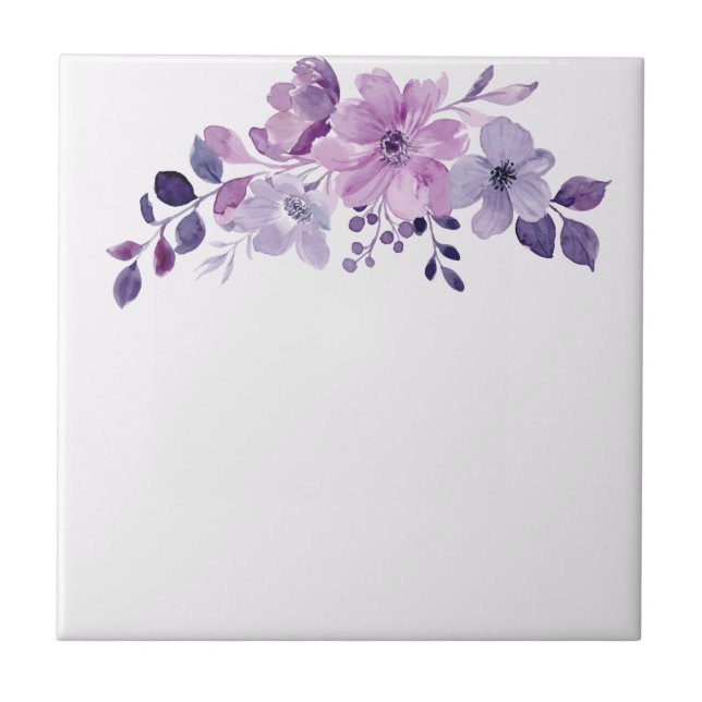 Carreau Bouquet de fleurs violettes à l'aquarelle (Devant)