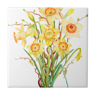 Carreau Bouquet de jonquilles d'aquarelle