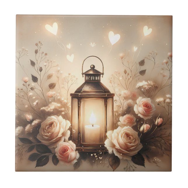 Carreau Bouquet de lanterne rose lumineuse (Devant)