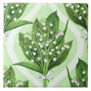 Carreau Bouquet de lys de la vallée fleurs sur vert