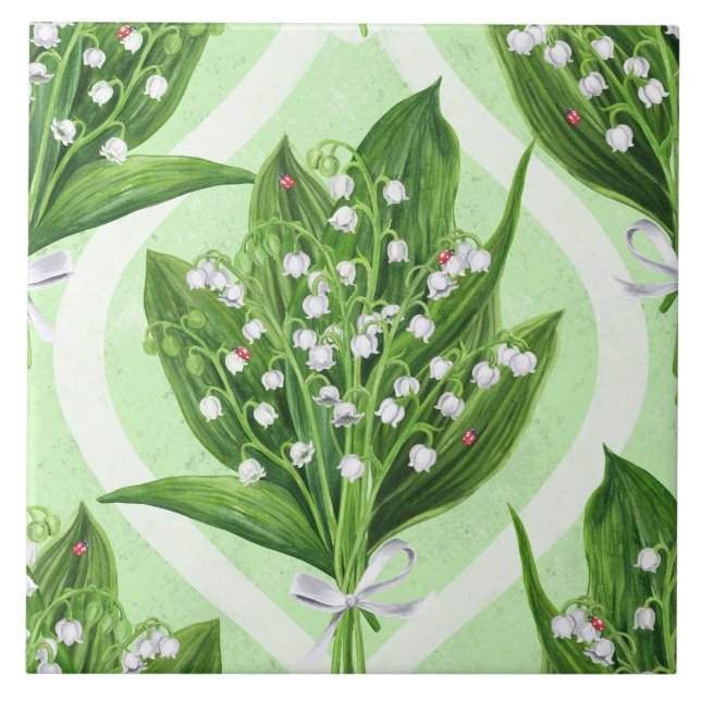 Carreau Bouquet de lys de la vallée fleurs sur vert (Devant)
