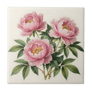Carreau Bouquet de pivoines roses Illustration botanique v
