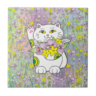 Carreau Bouquet de printemps Maneki Neko (Chat chanceux)