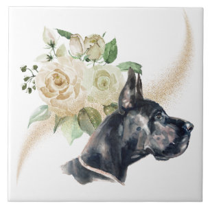 Carreau Bouquet de Rose blanche Grand chien Danse