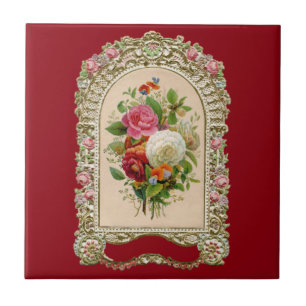 Carreau Bouquet De Rose Chic vintage Shabby Dans Cadre Orn