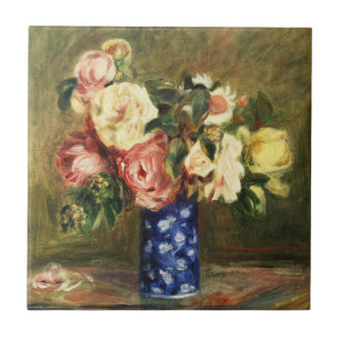 Carreau Bouquet de roses roses vintage Renoir dans un vase