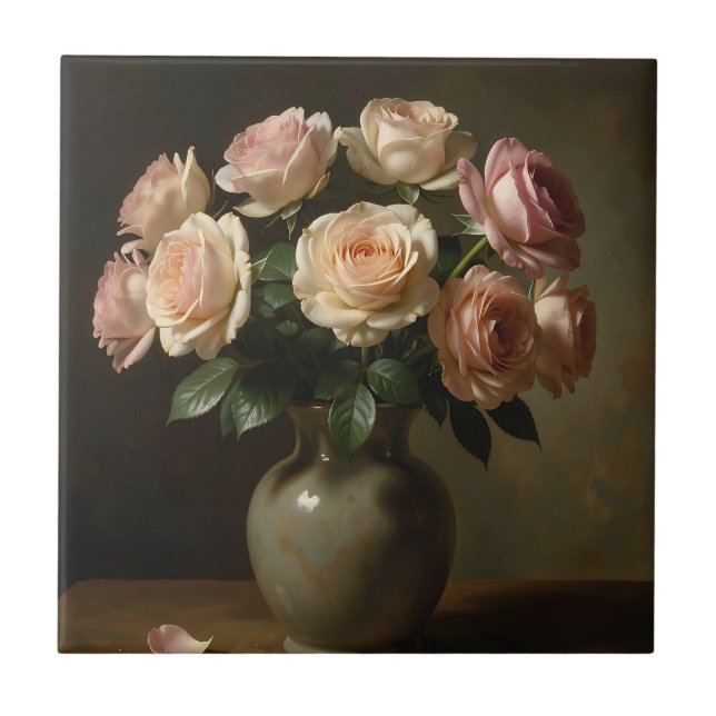 Carreau Bouquet de roses rouges classiques nature morte (Devant)