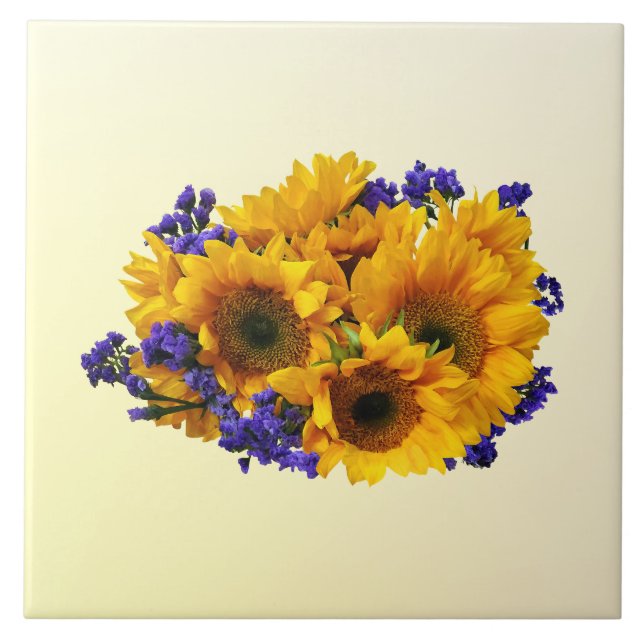 Carreau Bouquet de tournesols et de statice violette (Devant)