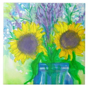 Carreau Bouquet d'haleine de Sunflowers Lavender Baby