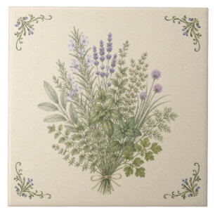 Carreau Bouquet d'herbes culinaires vintage pour jardin de