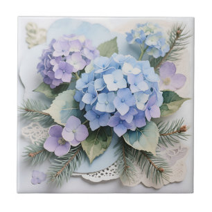 Carreau Bouquet d'hortensias bleus Aquarelle Sérénité