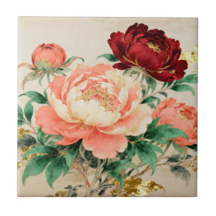 Carreau Bouquet Floral de Pivoine Luxueux