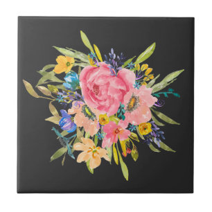 Carreau Bouquet floral de rose à l'aquarelle