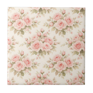 Carreau Bouquet floral de roses rose saumon