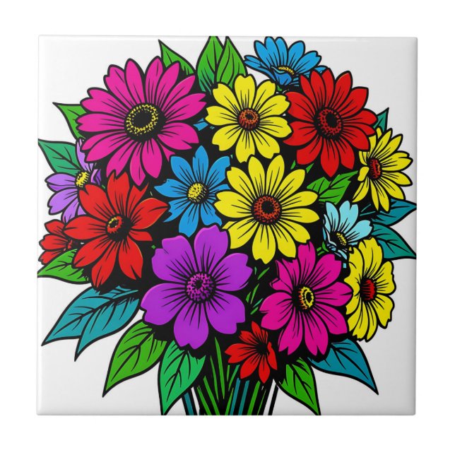 Carreau Bouquet floral multicolore vibrant  (Devant)