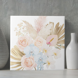 Carreau Bouquet Floral Tropical Fleur Élégant avec Monogra
