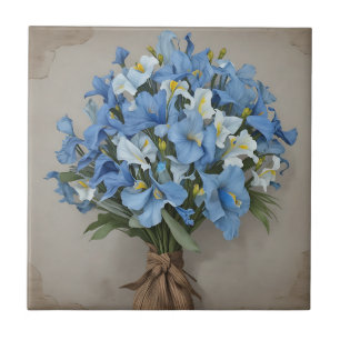 Carreau Bouquet Iris bleu rustique