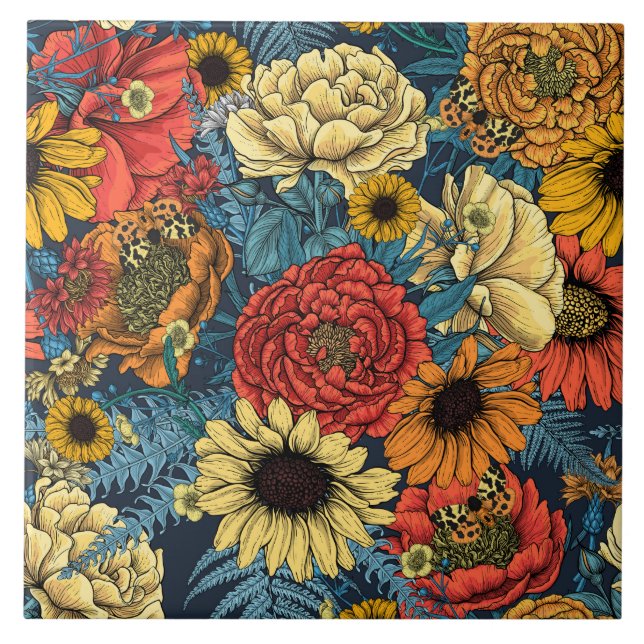 Carreau Bouquet of flowers- roses, peonies, daisies ans fe (Devant)
