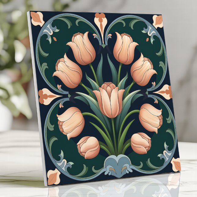 Carreau Bouquet Tulip sur Deep Green (Créateur téléchargé)