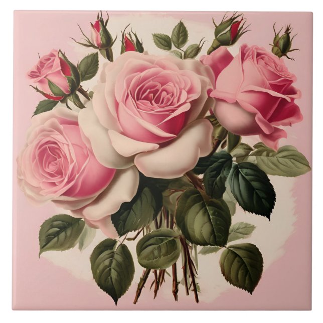 Carreau Bouquet vintage rose Roses Floral (Devant)