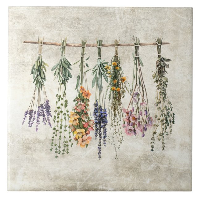 Carreau Bouquets de fleurs et d'herbes rustiques séchées (Devant)